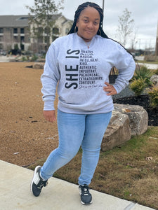 SHE IS Sweatshirt- Heather Grey