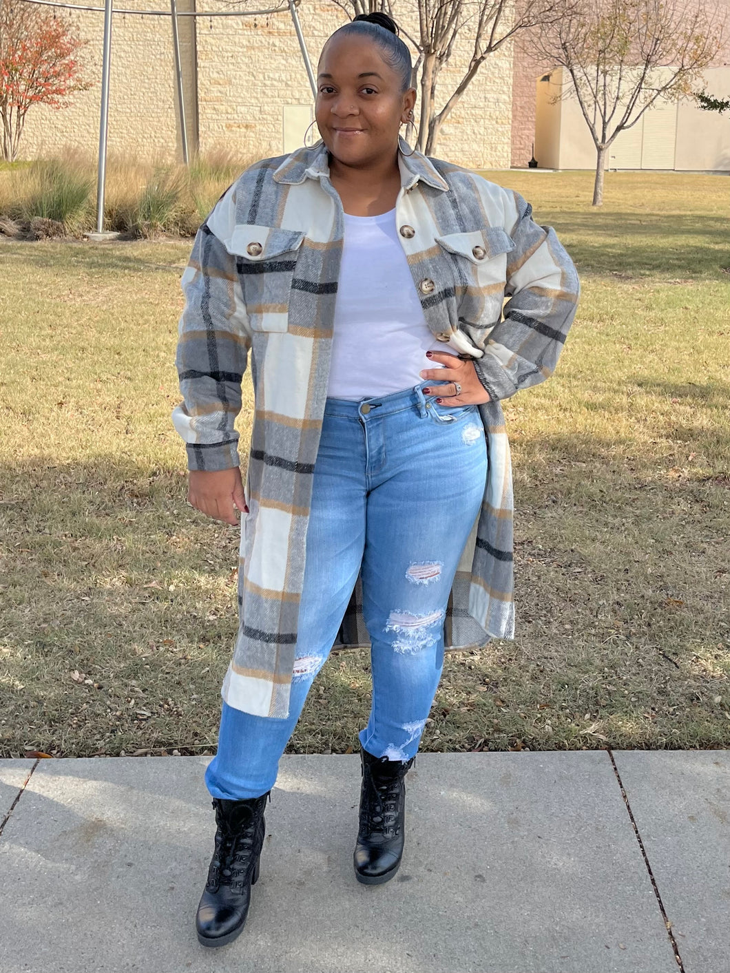 Cozy Plaid Jacket-Grey